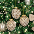 Set of 3 Neutral Sequin Frosted Pine Cone Bauble Decorations - 8cm