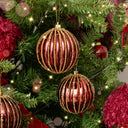 Set of 3 Red Glitter Striped Reeded Hanging Baubles - 8cm