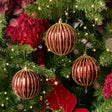 Set of 3 Red Glitter Striped Reeded Hanging Baubles - 8cm