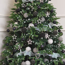 Set of 3 Round Black &amp; White Stripe Rope Christmas Tree Baubles - 8cm