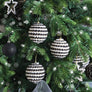 Set of 3 Round Black & White Stripe Rope Christmas Tree Baubles - 8cm