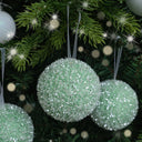 Set of 3 Round Sage Green Frosted Baubles