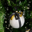 Set of 3 Round White &amp; Black Gold Ribbon Baubles