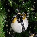 Set of 3 Round White &amp; Black Gold Ribbon Baubles