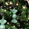 Set of 3 Sage Green Glitter Sweet Shaped Bauble Decorations - 11cm
