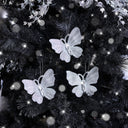 Set of 3 Silver Glitter Jewelled Butterfly Christmas Decorations - 10cm