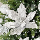 Set of 3 Metallic &amp; Glitter Silver Poinsettia Pick Christmas Decorations - 29cm