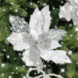 Set of 3 Metallic &amp; Glitter Silver Poinsettia Pick Christmas Decorations - 29cm