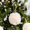 Set of 3 Small Cream Faux Fur Baubles - 7cm