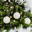 Set of 3 White Beaded Baubles - 8cm