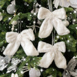 Set of 3 White Fur Christmas Bow Decorations - 19cm
