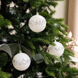 Set of 3 White Glitter Silver Jewel Baubles