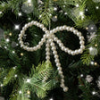 Set of 3 White Pearl Christmas Bow Bauble Decorations