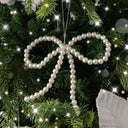 Set of 3 White Pearl Christmas Bow Bauble Decorations