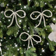 Set of 3 White Pearl Christmas Bow Bauble Decorations