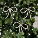 Set of 3 White Pearl Christmas Bow Bauble Decorations