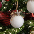 Set of 3 White Velvet Christmas Bauble Decorations with Foliage - 7cm