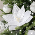 Set of 3 White Velvet &amp; Pearl Poinsettia Pick Christmas Decorations - 29cm x 25cm