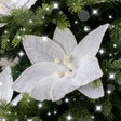 Set of 3 White Velvet &amp; Pearl Poinsettia Pick Christmas Decorations - 29cm x 25cm