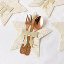 Set Of 4 Beige Star Shaped Felt Cutlery Holders with Champagne Gold Bow