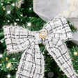Set of 4 Black &amp; White Tartan Boucle Jewelled Christmas Bow Decorations