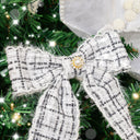 Set of 4 Black &amp; White Tartan Boucle Jewelled Christmas Bow Decorations