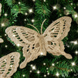 Set of 4 Champagne Gold Glitter Butterfly Christmas Decoration Clips