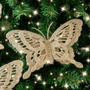 Set of 4 Champagne Gold Glitter Butterfly Christmas Decoration Clips