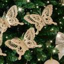 Set of 4 Champagne Gold Glitter Butterfly Christmas Decoration Clips