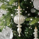 Set of 4 Champagne Silver Glitter Drop Christmas Baubles
