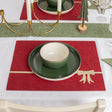 Set of 4 Dark Red Rectangular Felt Placemat with Champagne Gold Bow