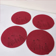 Set of 4 Dark Red Round Felt Placemats with Tree Detail