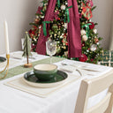 Set of 4 Felt White &amp; Gold Rectangular Bow Detailed Placemats