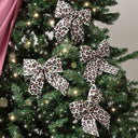 Set of 4 Leopard Print Velvet Bow Decorations - 14cm