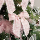 Set of 4 Pink Tartan Boucle Jewelled Christmas Bow Decorations