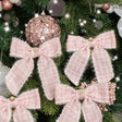 Set of 4 Pink Tartan Boucle Jewelled Christmas Bow Decorations