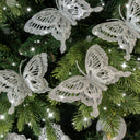 Set Of 4 Silver Glitter Butterfly Christmas Decoration Clips