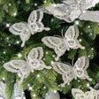 Set Of 4 Silver Glitter Butterfly Christmas Decoration Clips