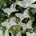 Set Of 4 Silver Glitter Butterfly Christmas Decoration Clips