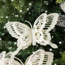 Set Of 4 White Glitter Butterfly Christmas Decoration Clips