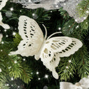 Set Of 4 White Glitter Butterfly Christmas Decoration Clips