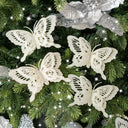 Set Of 4 White Glitter Butterfly Christmas Decoration Clips