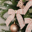 Set of 6 Small Pink Tartan Boucle Jewelled Christmas Bow Decorations