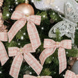 Set of 6 Small Pink Tartan Boucle Jewelled Christmas Bow Decorations