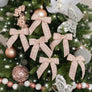 Set of 6 Small Pink Tartan Boucle Jewelled Christmas Bow Decorations