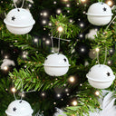 Set of 8 White Hanging Bell Christmas Decorations - 4cm