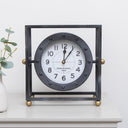 Silver & Gold Metal Square Table Top / Mantel Clock 27cm x 12cm