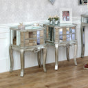 Silver Mirrored Bedroom Furniture, Chest of Drawers, Dressing Table Set &amp; Bedside Tables - Tiffany Range