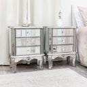 Silver Mirrored Chest of Drawers, Dressing Table Set &amp; 3 Drawer Bedside Tables - Tiffany Range