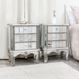 Silver Mirrored Double Wardrobe, Chest of Drawers, Dressing Table Set &amp; 3 Drawer Bedside Tables - Tiffany Range